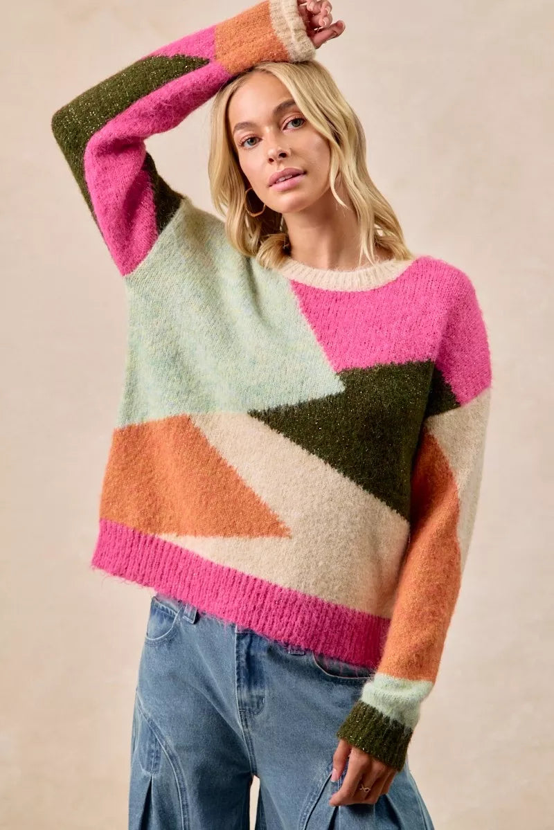 BiBi Multi Color Block Sweater Top