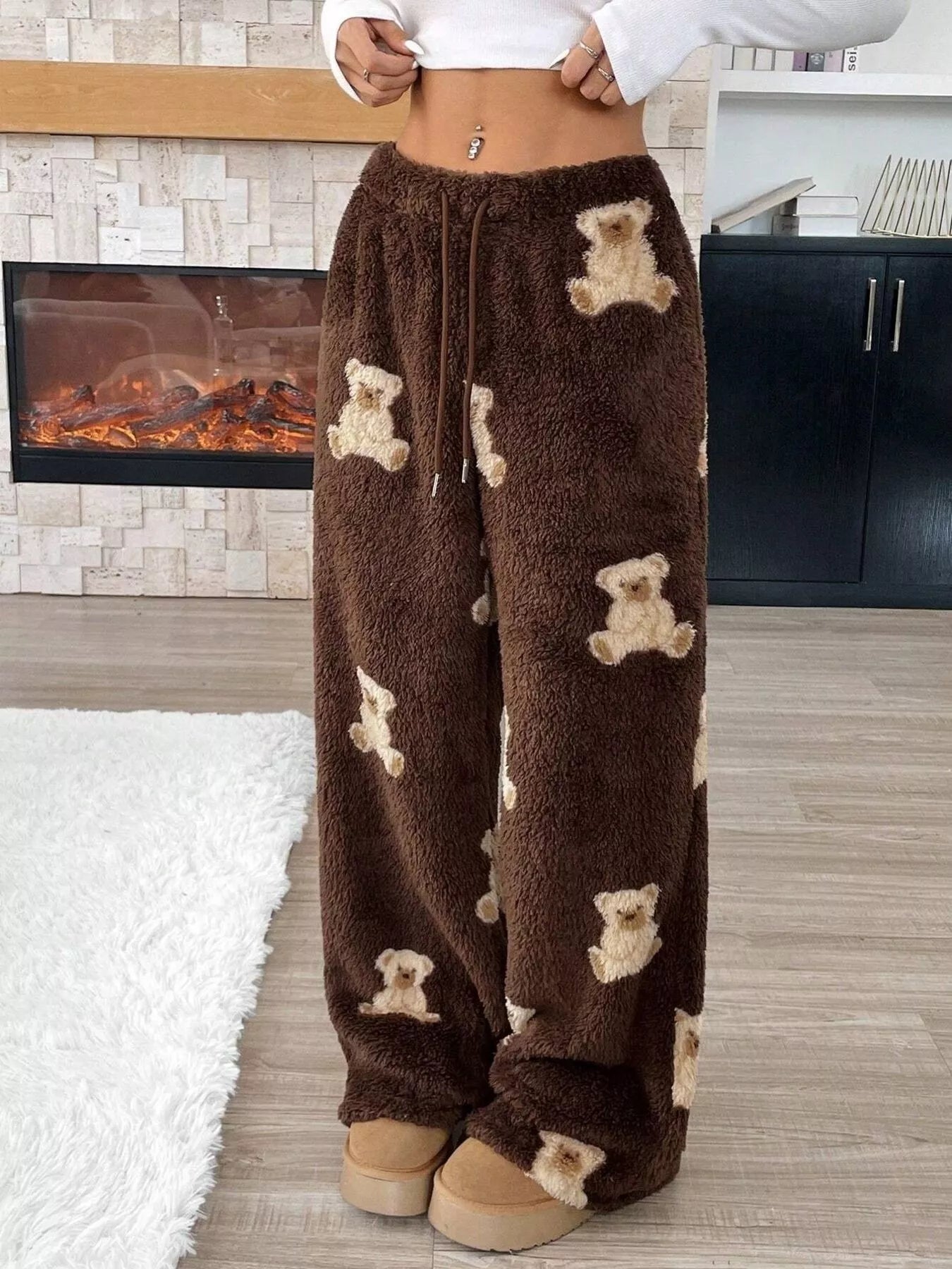 Teddy Bear Print Fluffy Pants