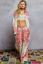 POL Floral Printed Woven Wide Leg Drawstring Pants