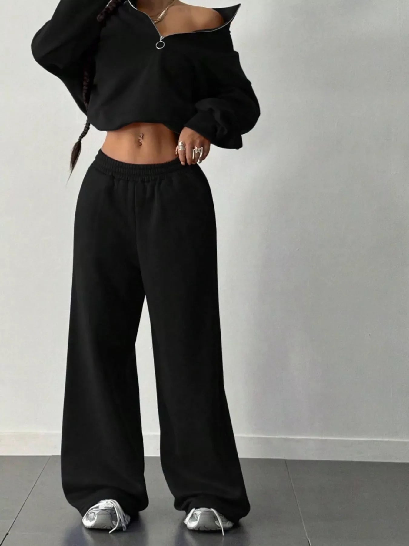 Half-Zip Long Sleeve Sweatshirt and Pants Set