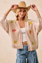 BiBi Two Tone Knit Cardigan with Leaf Patches