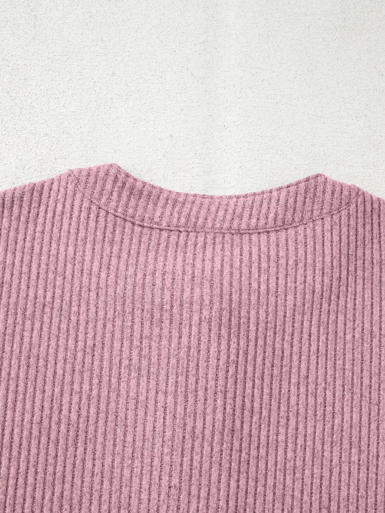 Ribbed Texture Drop Shoulder Henley Top