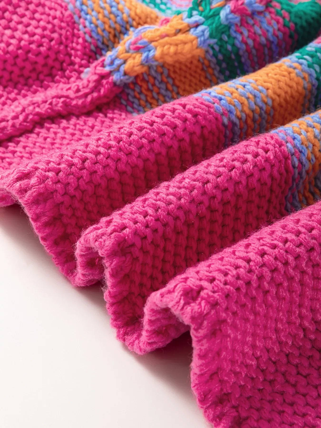 Stripe Colorful Puff Sleeve Drop Shoulder Loose Cardigan