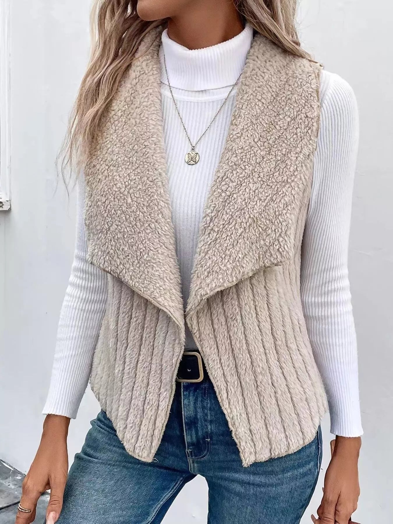 Cozy Fleece Open Front Vest Coat