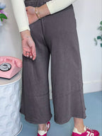 Flower Patch Mineral Washed Terry Knit Cropped Wide Leg Pants