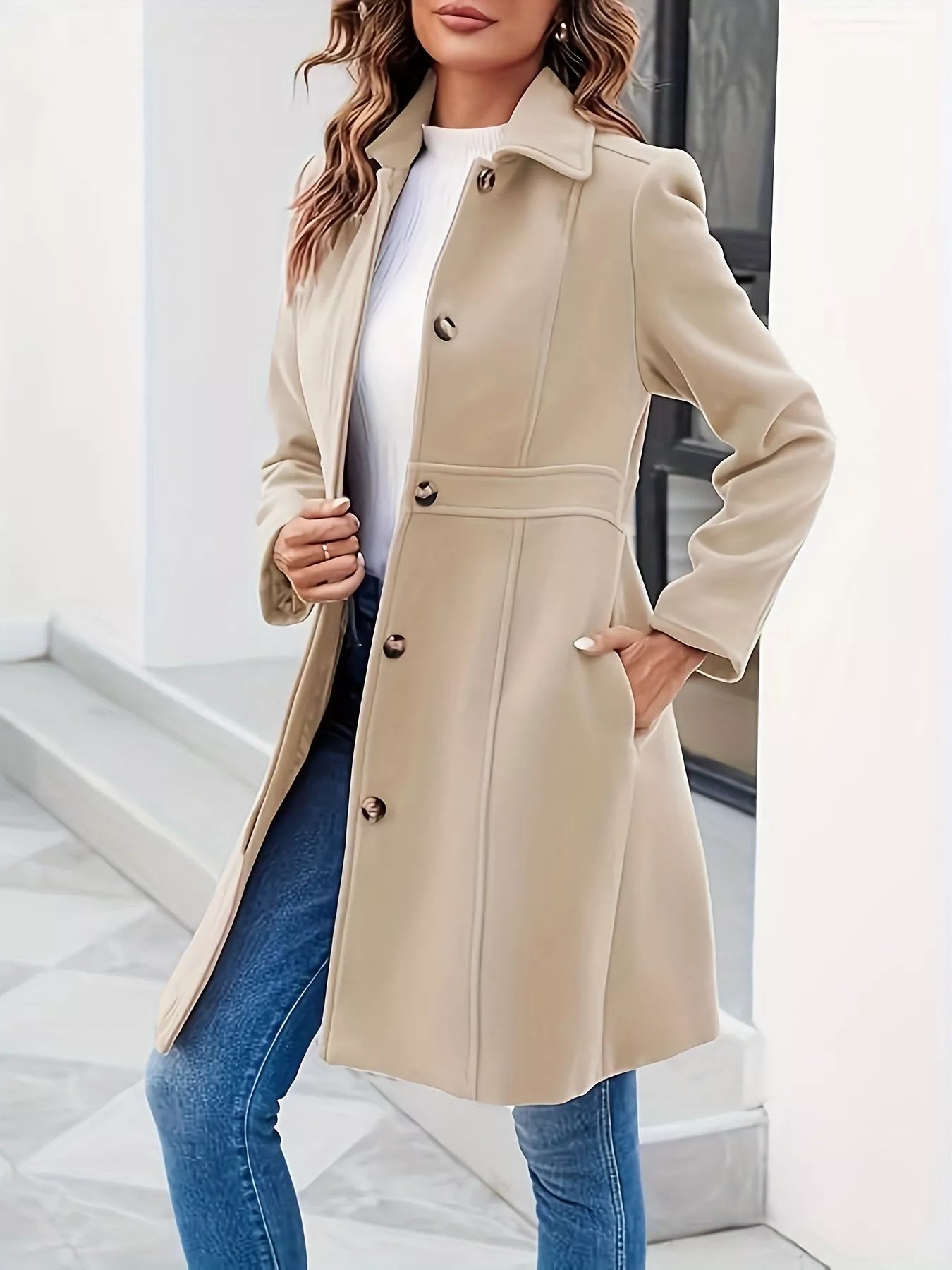 Button-Down Wool Blend Coat