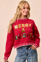 BiBi Christmas Theme Sequin Lattering Sweater
