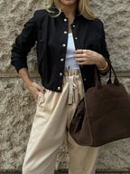 Snap Down Cropped Bomber Jacket