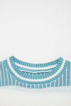 Two Tone Striped Patchwork Drop Shoulder Loose Sweater