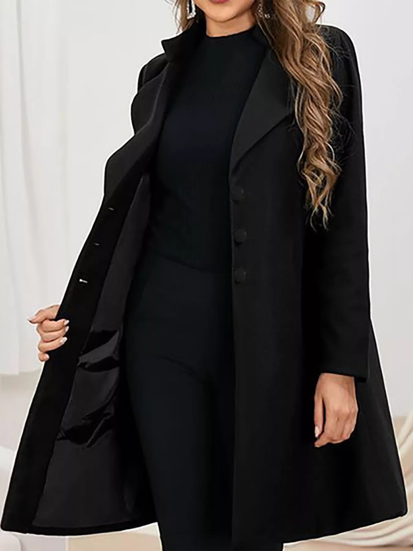 Full Size Single-Breasted Long Sleeve Overcoat Plus Size