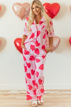 Heart Valentines Short Sleeve Pants Pajamas Set