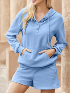 Drawstring Half Snap Hoodie and Short Set