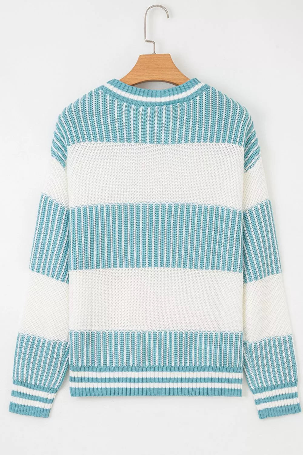 Two Tone Striped Patchwork Drop Shoulder Loose Sweater