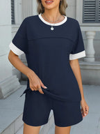 Round Neck Short Sleeve Top and Shorts Set