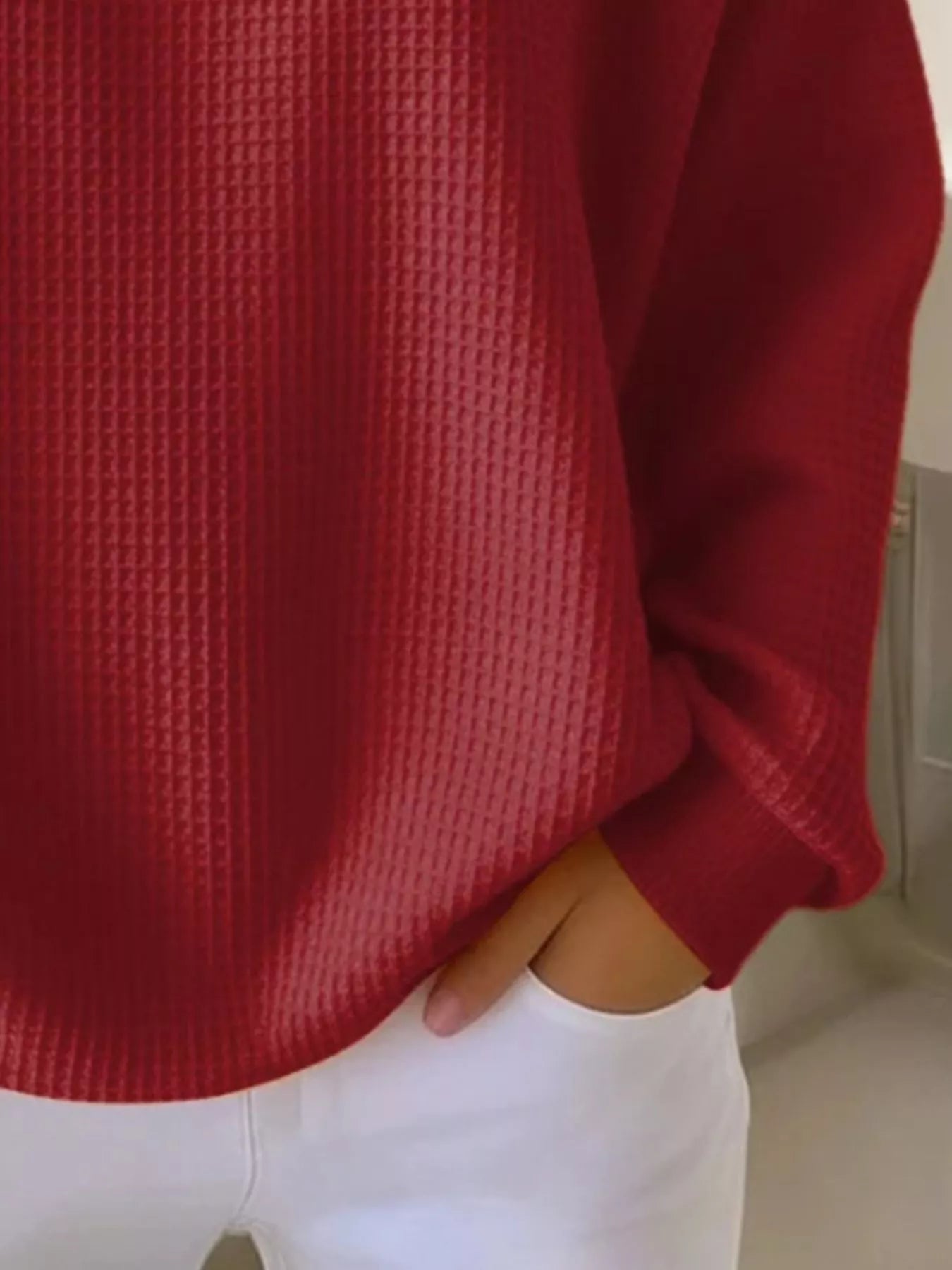 Full Size Casual Waffle Knit Button Detail Pullover Plus Size