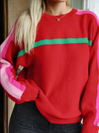 Striped Sleeve Crew Neck Sweater