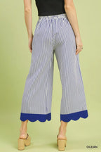 Umgee Stripe Scallop Hem Wide Leg Pants