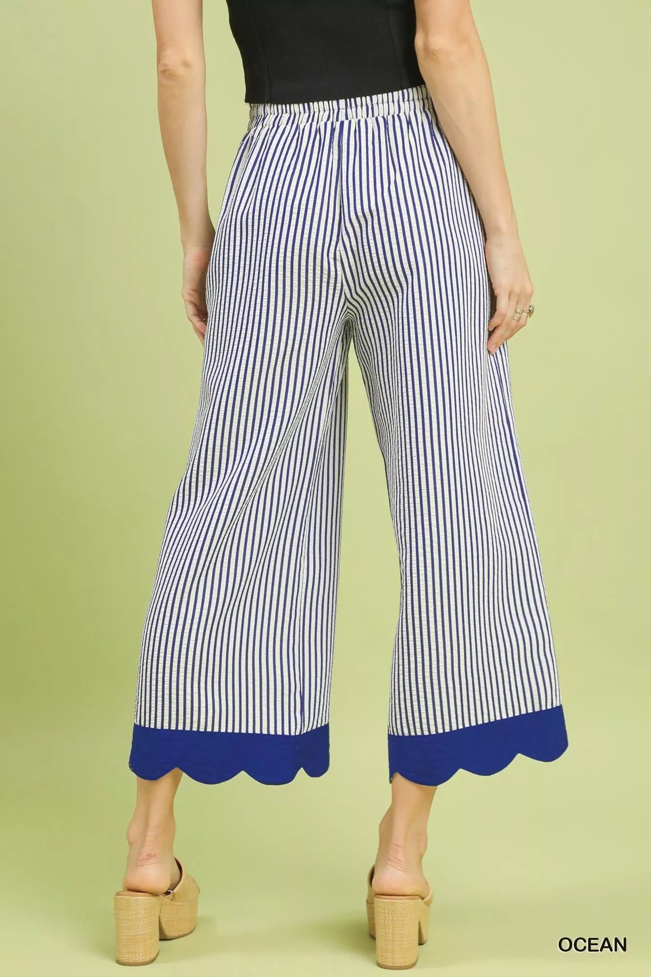 Umgee Stripe Scallop Hem Wide Leg Pants
