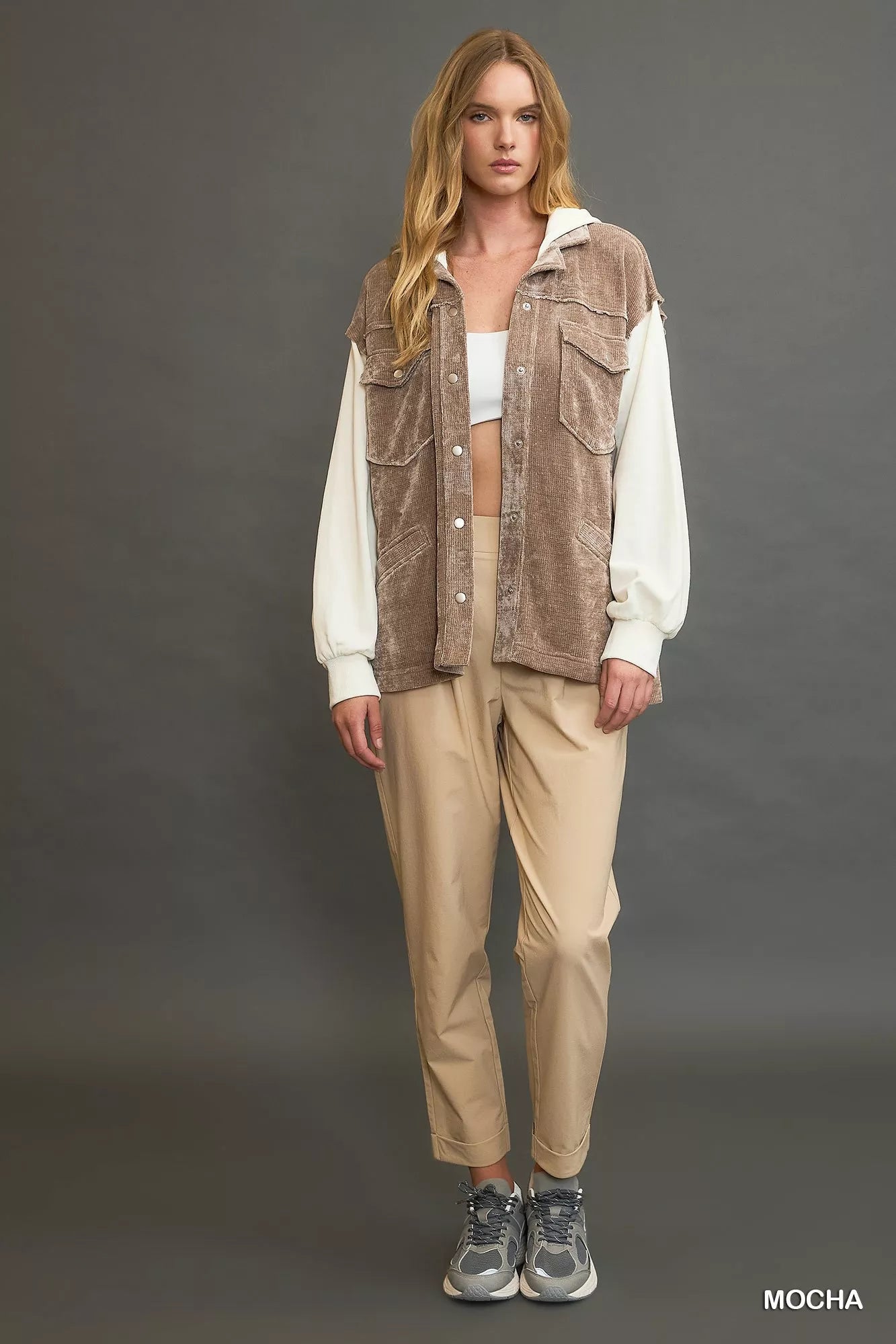 Umgee Contrast Hooded Chenille Jacket