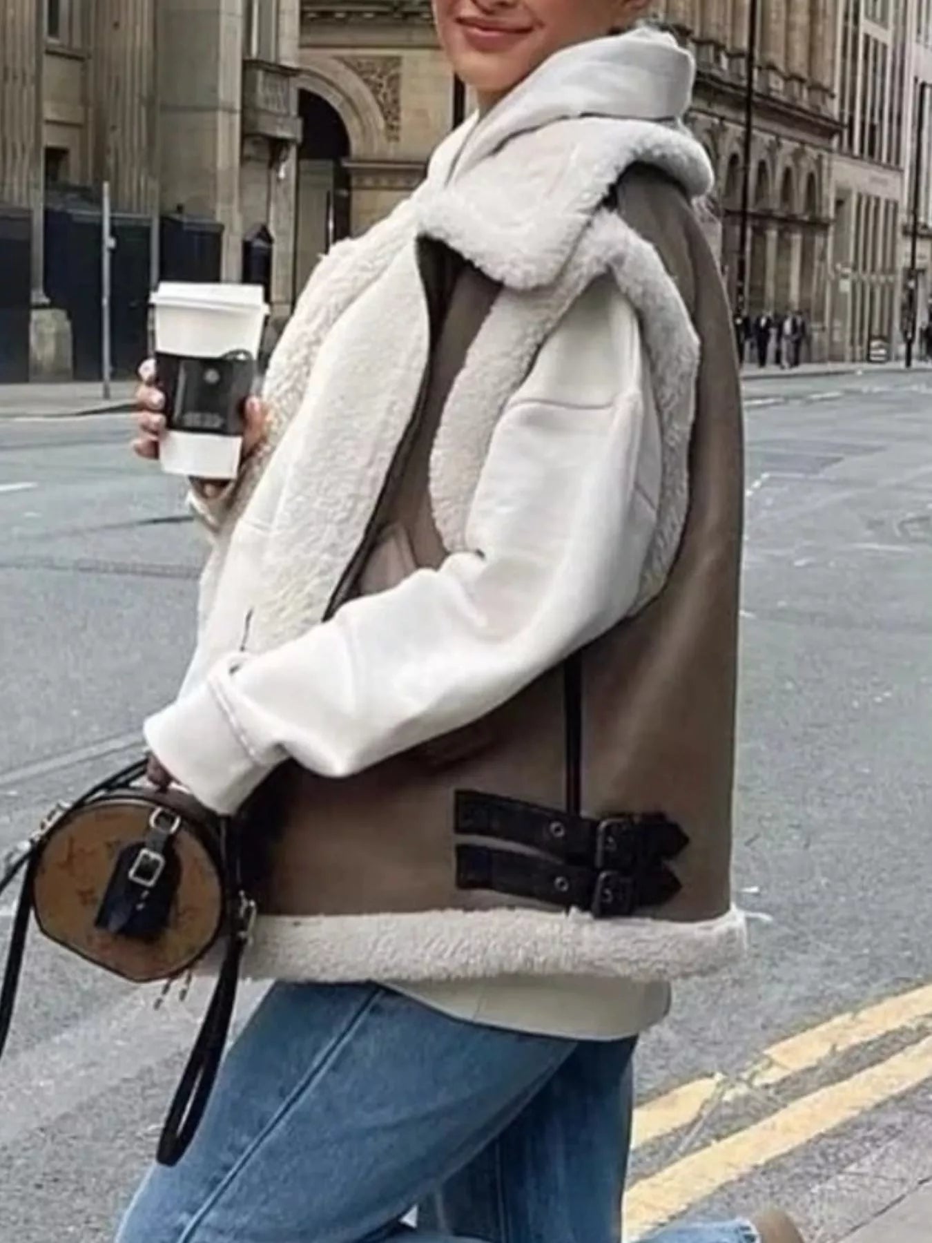 Cozy Faux Shearling Trim Vest Coat