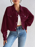 Casual Corduroy Snap Down Cropped Jacket