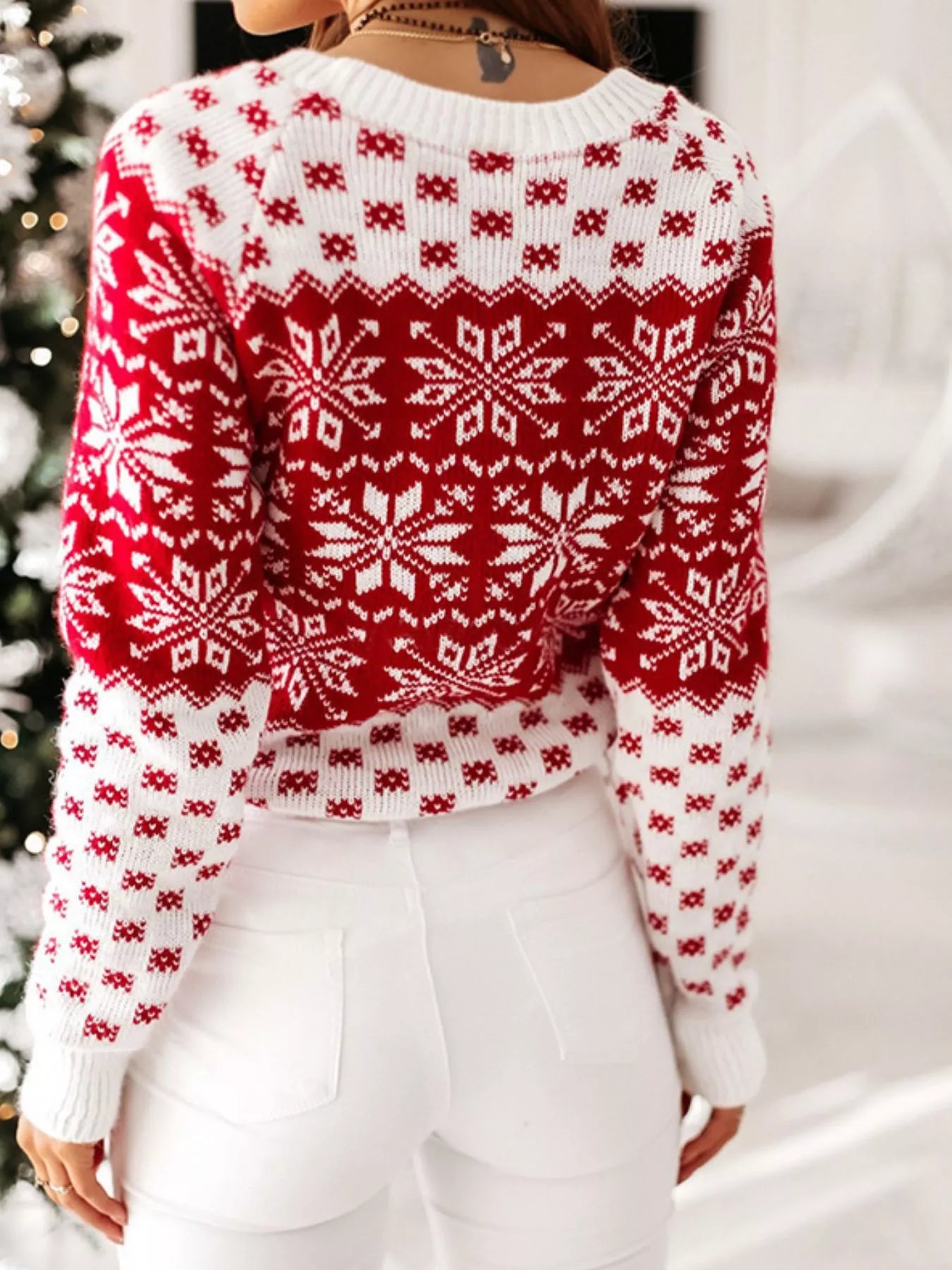 Snowflake Pattern Long Sleeve Sweater