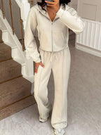 Zip-Up Hoodie and Wide Leg Pants Set