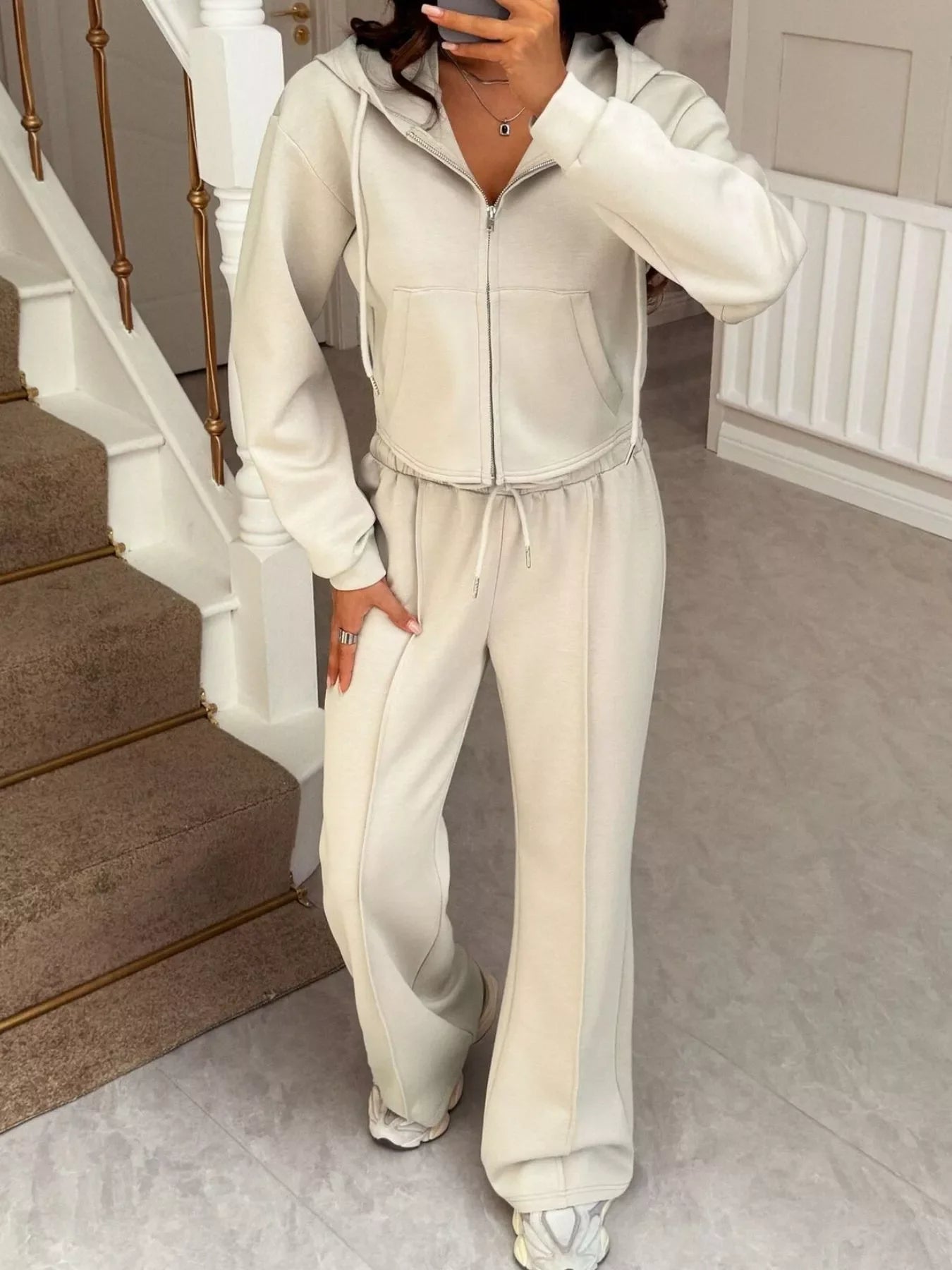 Zip-Up Hoodie and Wide Leg Pants Set