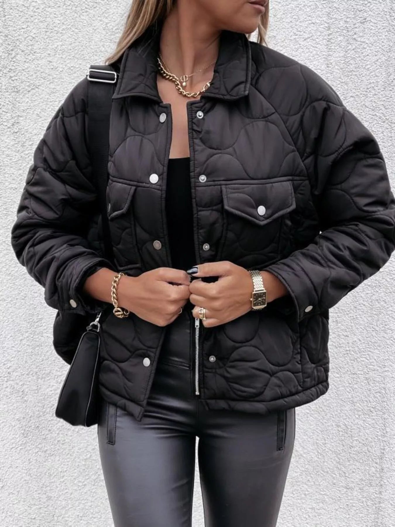 Quilted Snap-Down Casual Jacket