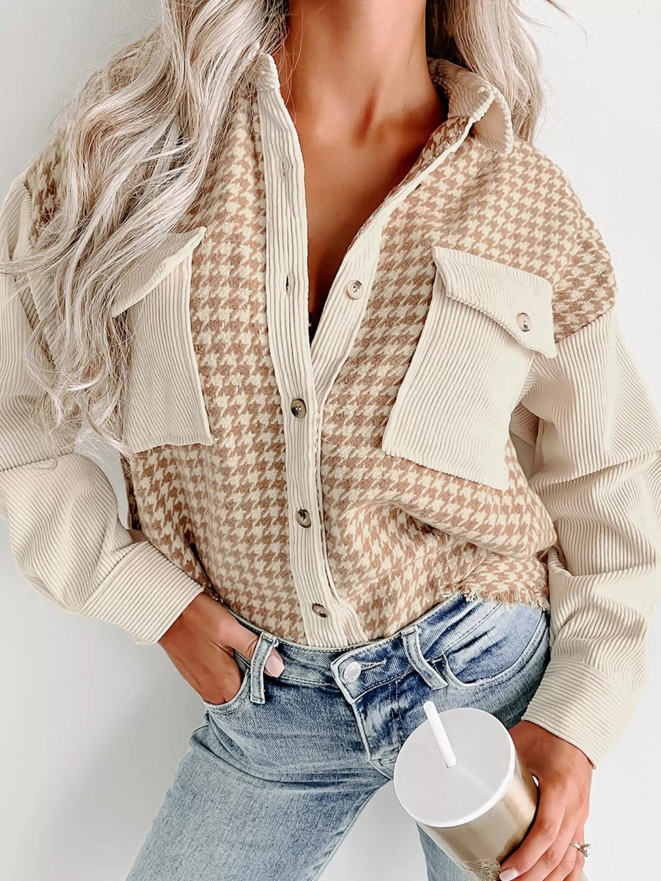 Houndstooth Button-Down Jacket