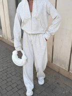 Zip Up Drawstring Hoodie and Pants Set