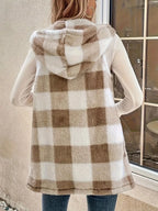 Hooded Plaid Sherpa Vest Coat
