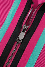 Striped Detail Flutter Sleeve Zipped Collar Top and Short Set