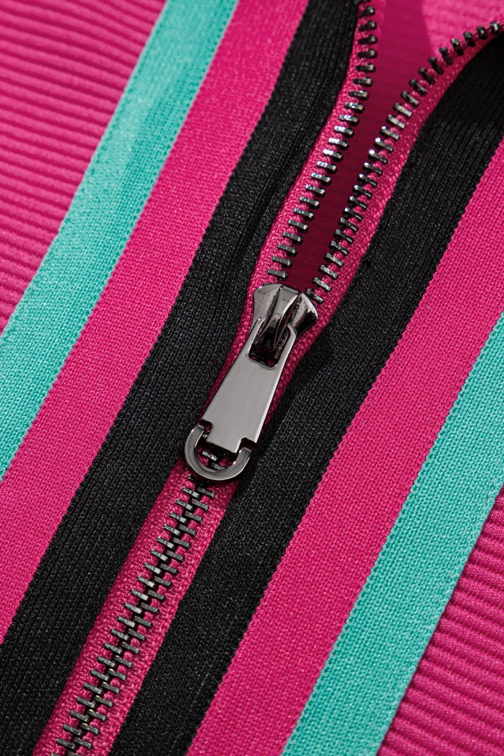 Striped Detail Flutter Sleeve Zipped Collar Top and Short Set