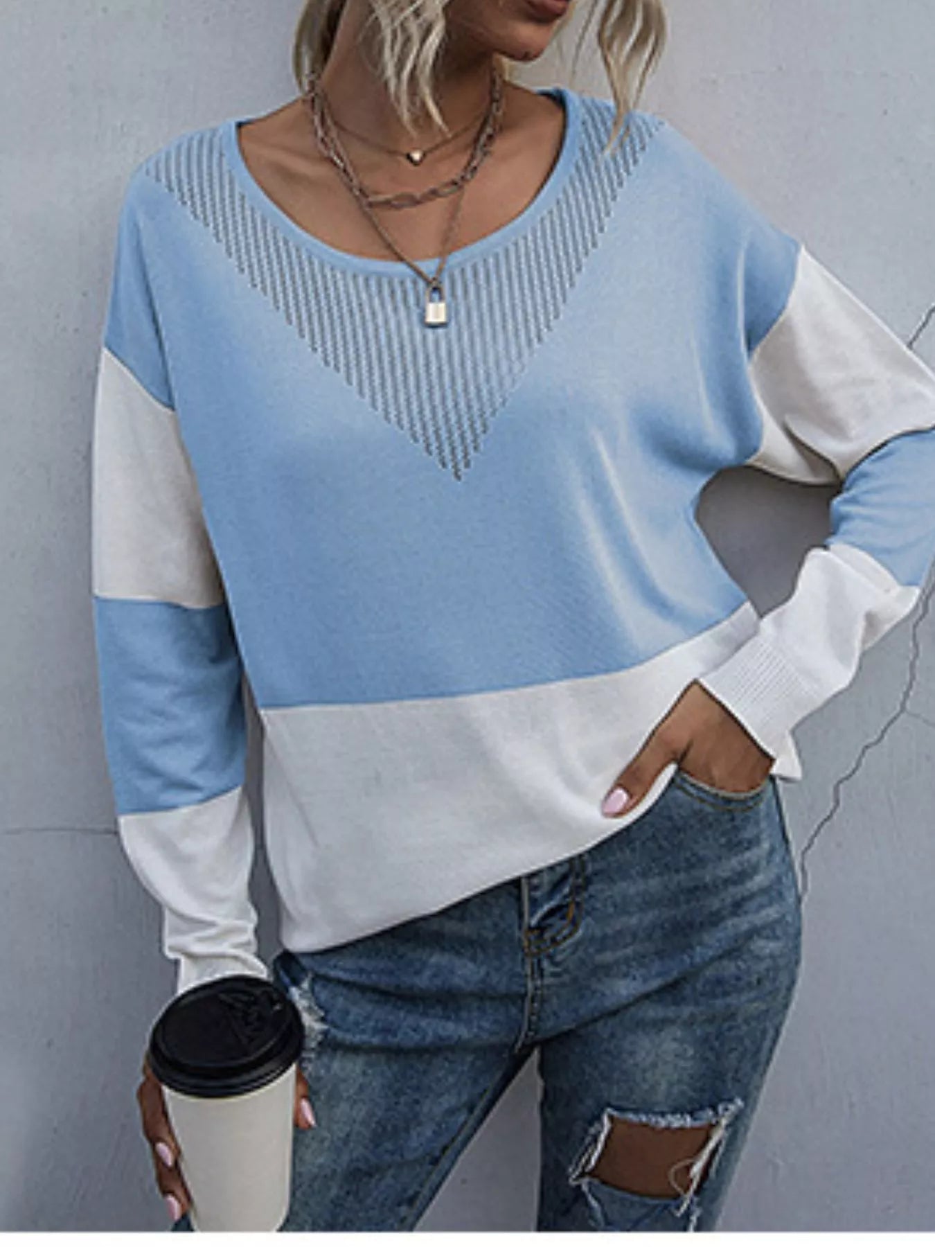 Color Block Round Neck Sweater