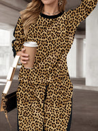 Stripe Leopard Print Top and Pants Set
