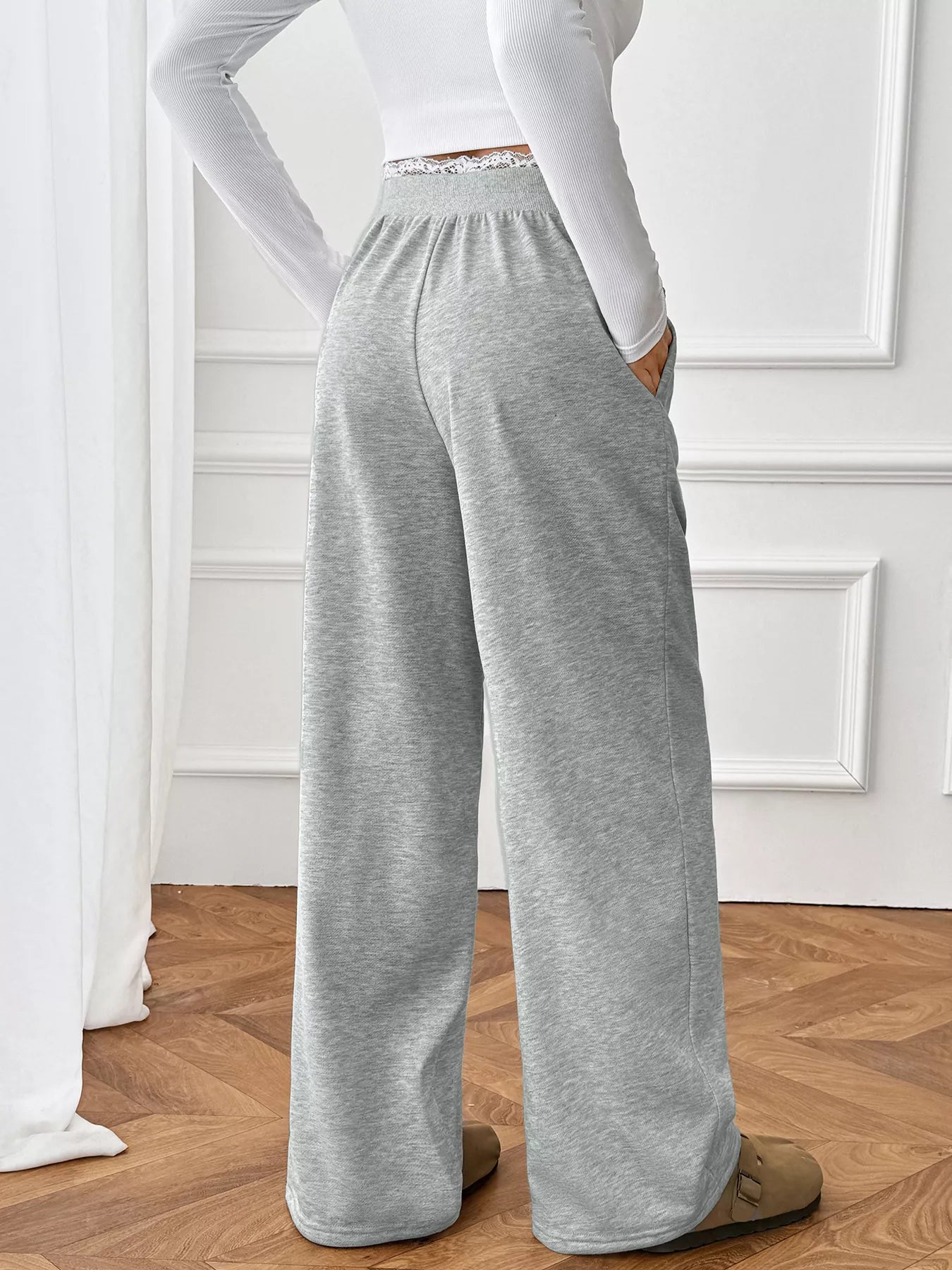 Lace Detail Wide Leg Casual Pants