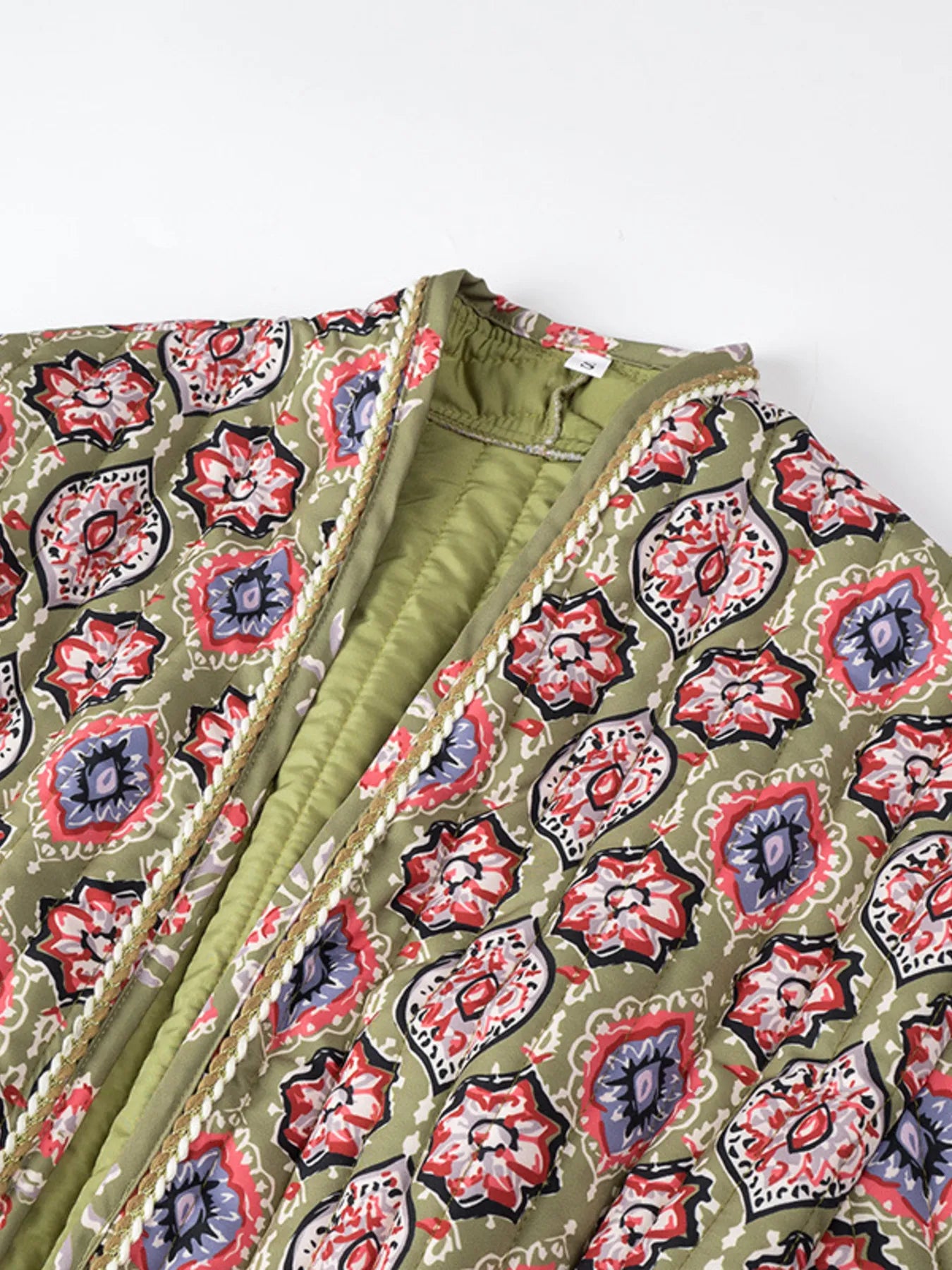 Belted Open Front Floral Winter Coat