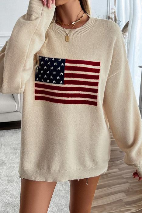 Love Kuza Patriotic Charm Long Sleeves Oversized Sweater