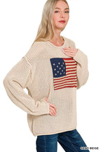 Zenana American Flag Crew Neck Sweater