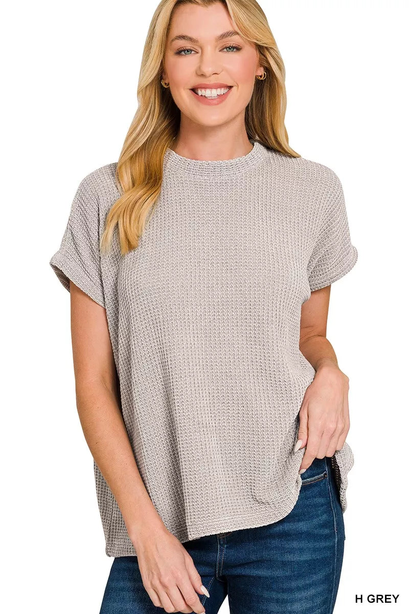 Zenana Chenille Waffle Cap Sleeve Sweater