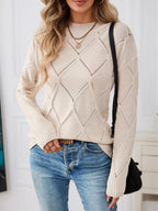 Long Sleeve Diamond Eyelet Knit Top