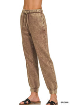 Zenana Acid Wash Fleece Sweatpants with Pockets