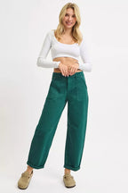 RISEN High Rise Ankle Cuffed Barrel Pants