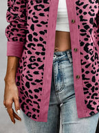 Full Size Leopard Print Button-Down Jacket Plus Size