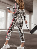 Stripe Leopard Print Top and Pants Set