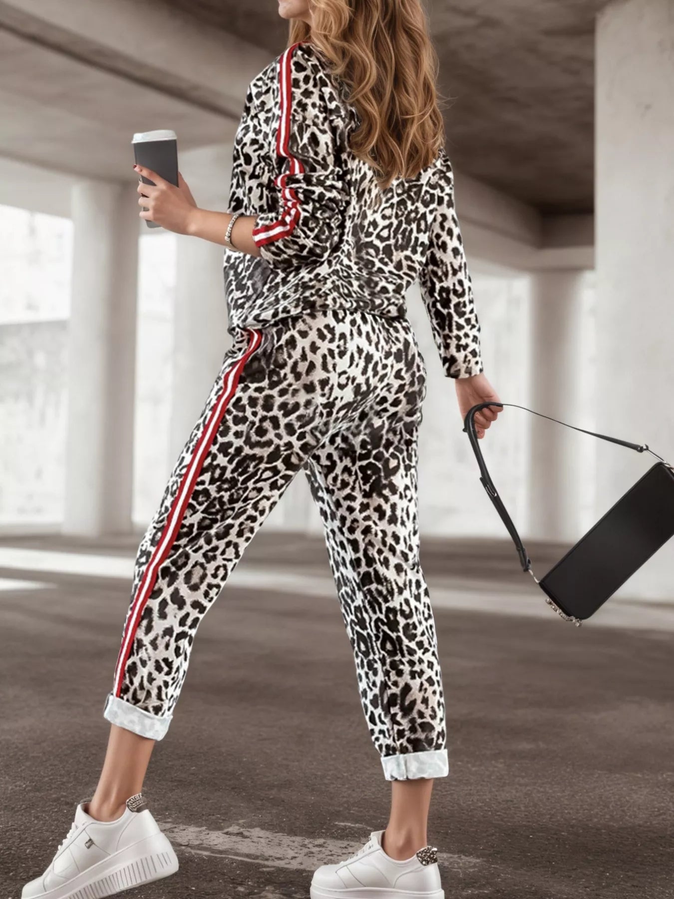 Stripe Leopard Print Top and Pants Set