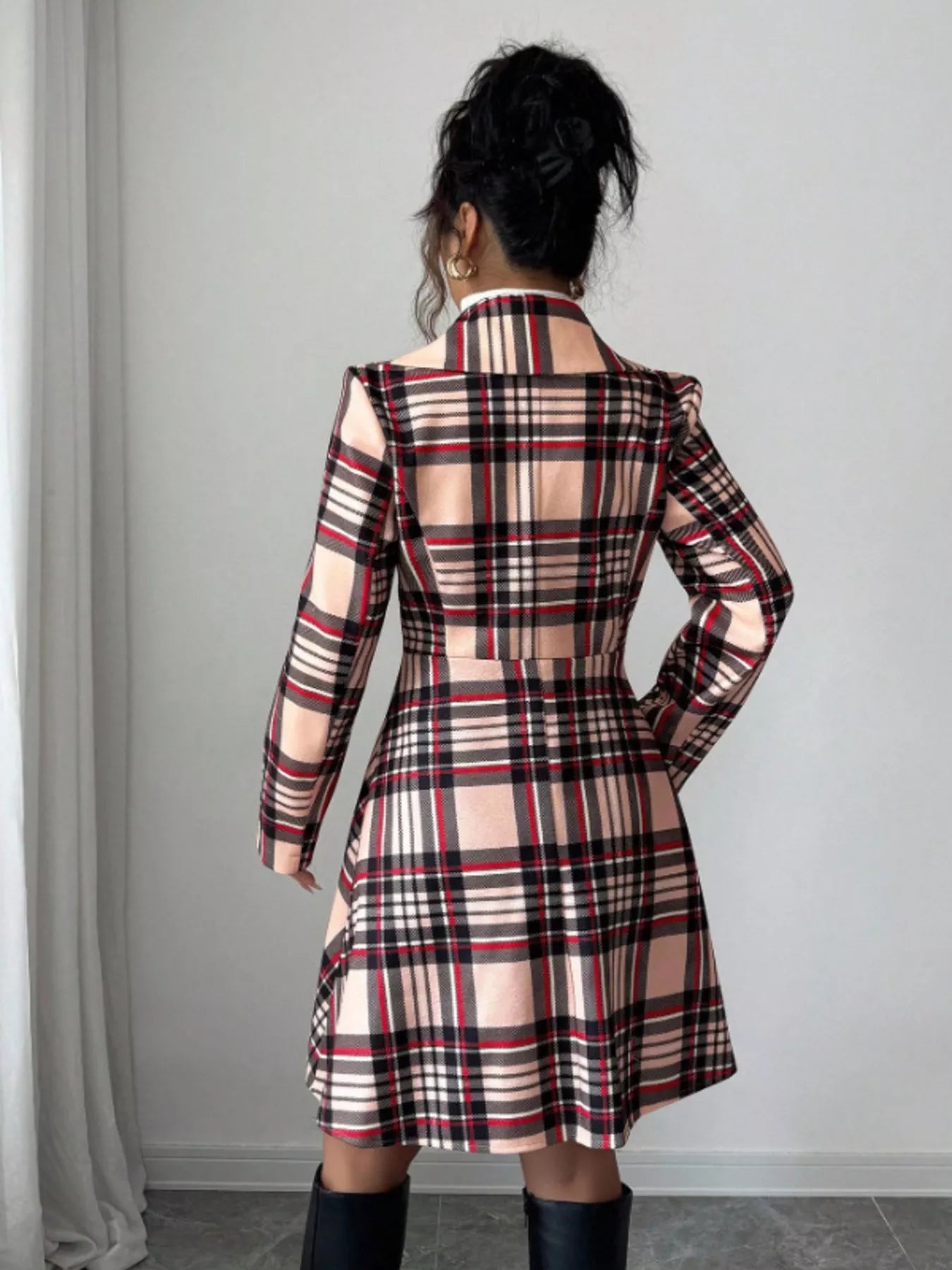 Plaid Button Up Long Sleeve Coat