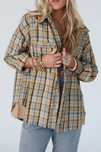 Plaid Drawstring Hooded Flannel Jacket