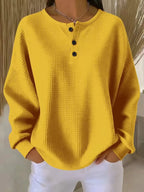 Full Size Casual Waffle Knit Button Detail Pullover Plus Size